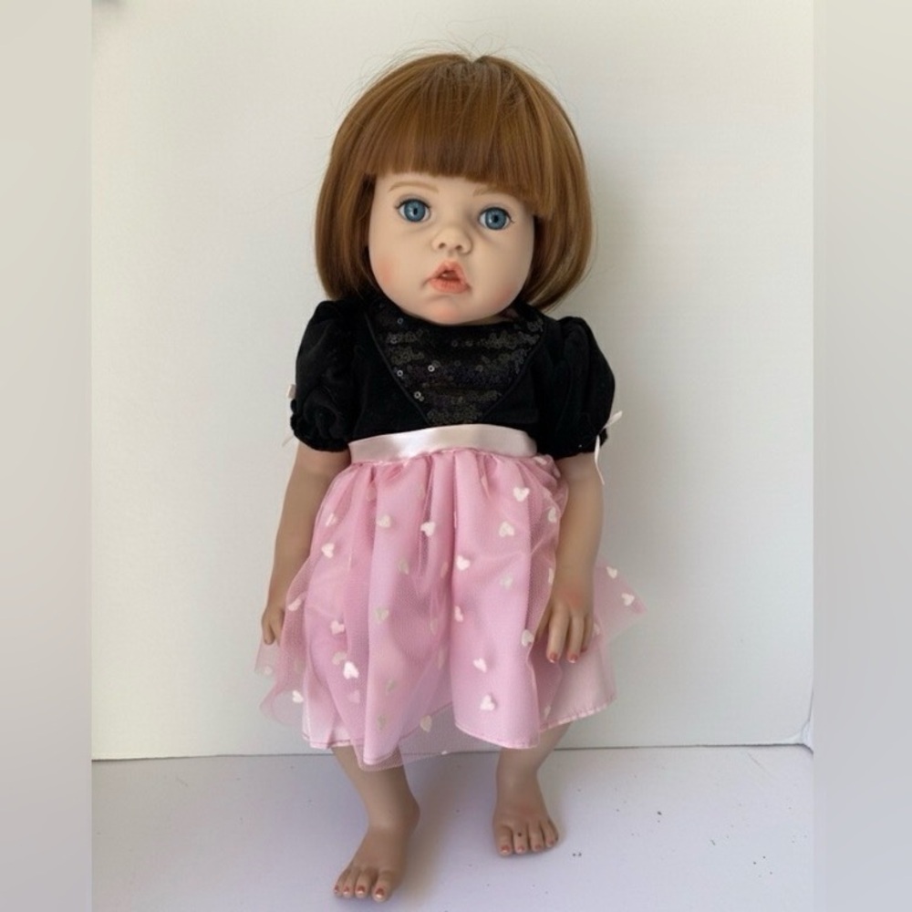 18" Realistic Reborn Style Baby Doll Girl Red Hair Weighted Vinyl Heart Dress